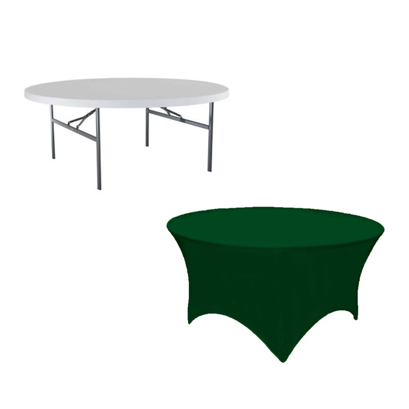 5Ft, 6Ft Round Spandex Tablecloth Tight Fitted Stretch Table Cover For Dining Wedding Banquet Party, 60" x 60", Green