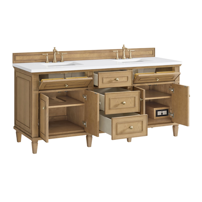 Lorelai 72'' W Double Vanity, Light Natural Oak, White Zeus, 8" Widespread