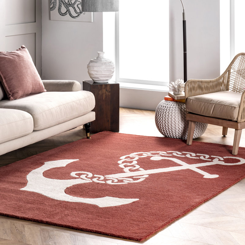 Tapis rouge / blanc en laine touffeté à la main Holub, Rectangle 6 pi x 9 pi