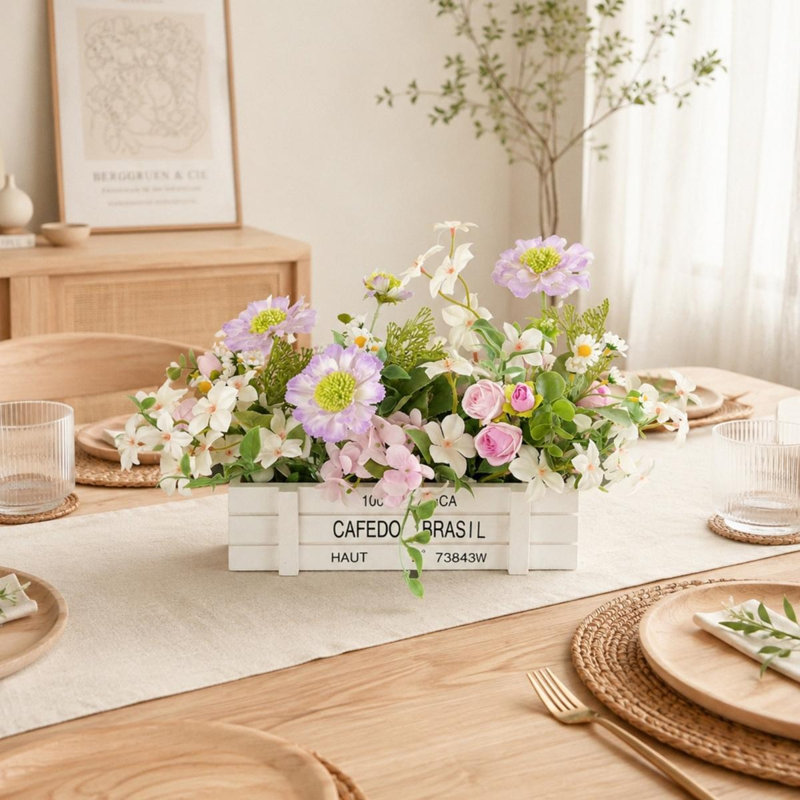 Arrangement floral rustique en bois blanc, Light Purple