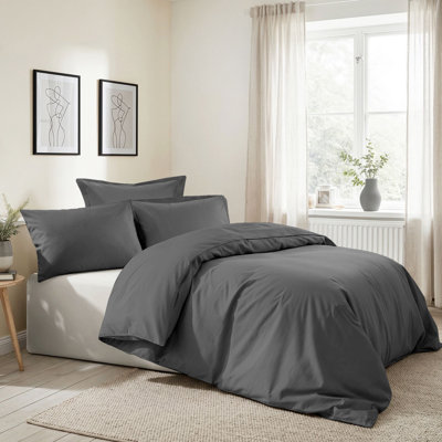 Luxurious 100% Cotton Ranforce Double Quilt Cover Set, Anthracite | Includes 1 Quilt Cover (79 x 79 inches) & 2 Pillowcases (31.5 x 31.5 inches) | Soft, Durable & Machine Washable | Perfect for Cozy Bedrooms