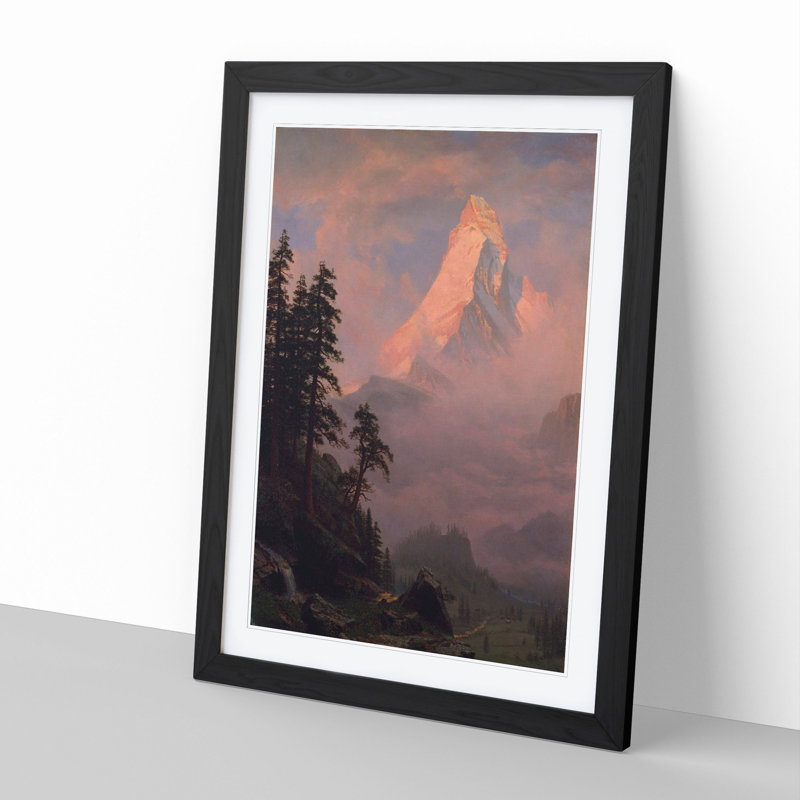 Sunrise on the Matterhorn by Albert Bierstadt - Picture Frame Painting, 48cm H x 36cm W x 2cm D, Black Framed