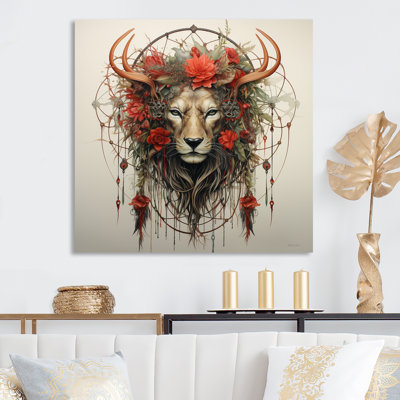 «Dream Catcher Lion Catching Dreams» - art mural en métal Dream Catcher