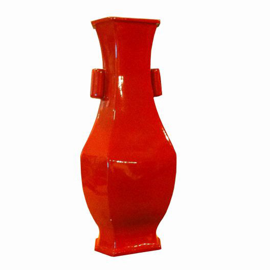 Handmade Floor Vase, Cinnabar Red