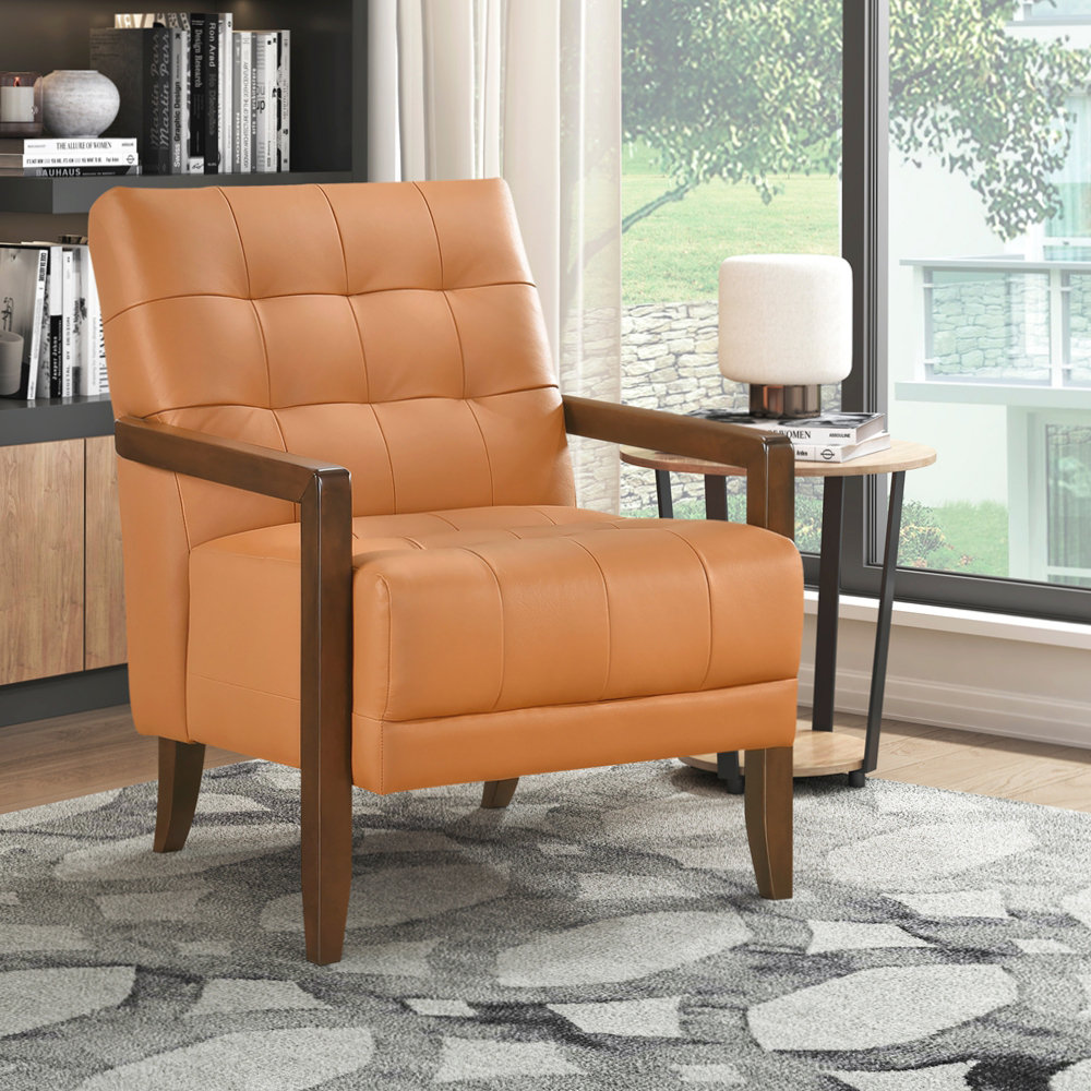 Corrigan Studio Modern Style Accent Chair Leather Upholstered Tufted ...