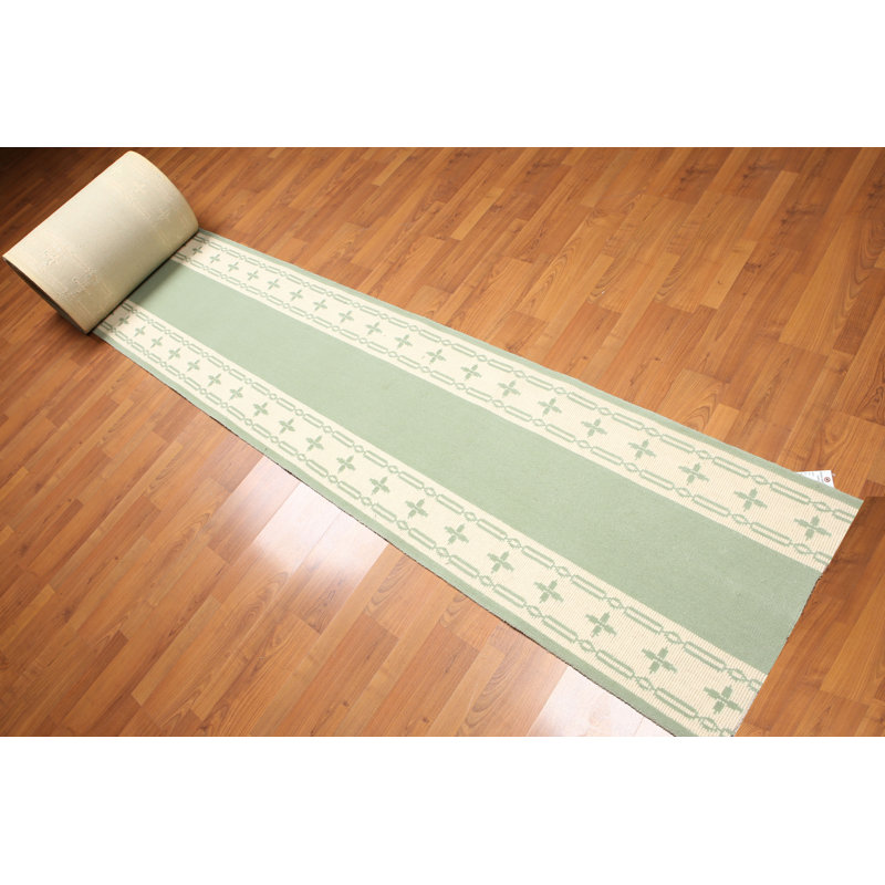 Tapis vert/ivoire en laine transitionnel Arnett