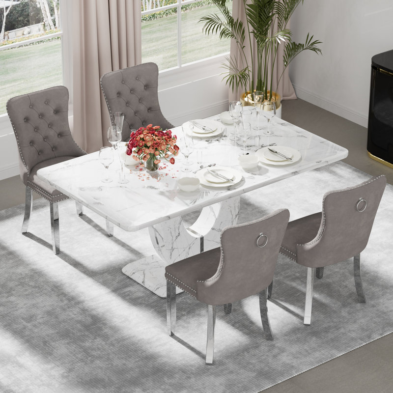 Ensemble de table de salle à manger rectangulaire, 5, Gris, Noir, noir, noir, noir