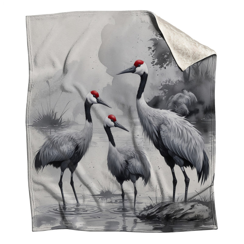 Grues dans des couvertures aquarelles, L 50 po x H 60 po