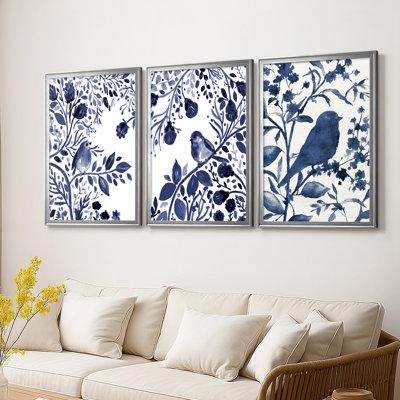 Indigo Song I - Toile tendue avec châssis sur mesure - 3 pièces