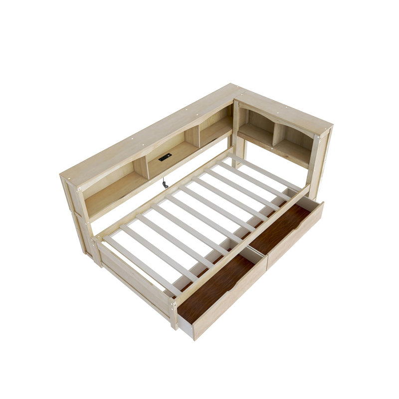 Lit plateforme simple avec rangement Wood, Naturel