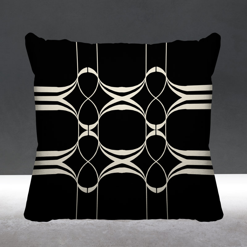 Coussin Tribal Abstract, L 15 po x H 15 po, Noir