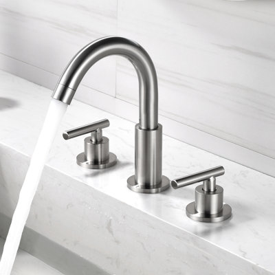 Solid Brass Two Handle Widespread Bathroom Sink Faucet With Drain Assembly