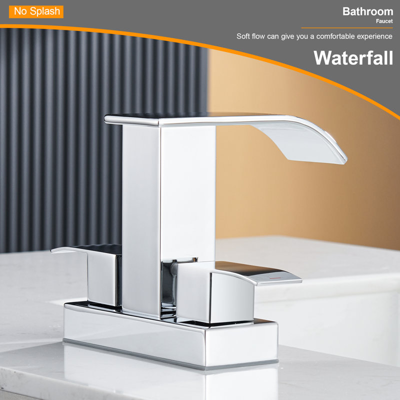 Robinet de lavabo pour salle de bain à poignée double 4 pouces avec ensemble de bonde avec drain, Chrome brossé