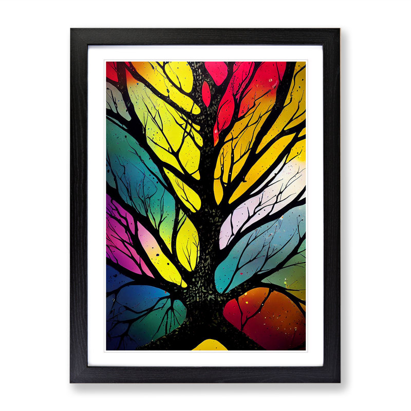 Vibrant Abstract Trees No.1 - Wall Art, Black Framed Paper, 66cm H x 48cm W, White