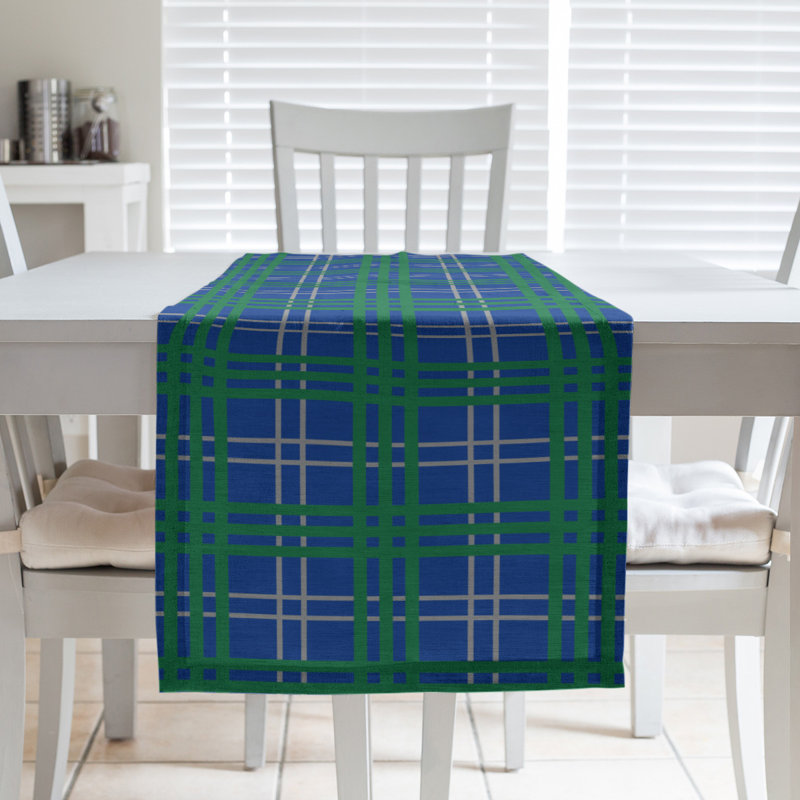 Paid Polyester Table Runner, 90" L x 16" W, Blue/Silver/Green