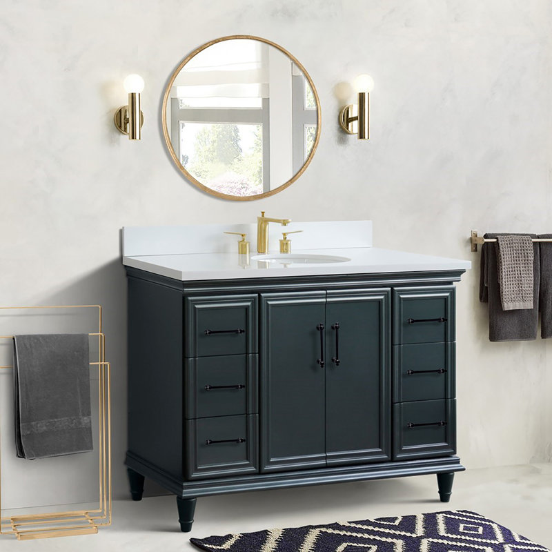 Meuble-lavabo simple en granite et lavabo ovale, Quartz blanc, 49"