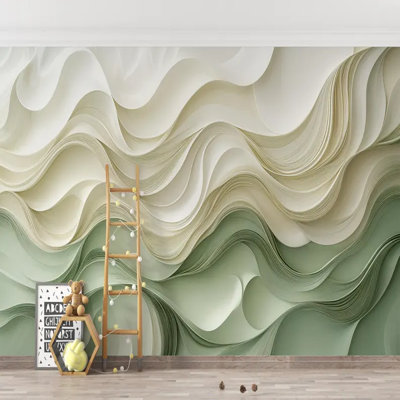 Layered Sage Waves – Organic 3D Flow Wall Mural