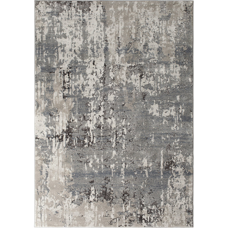 Tapis gris / ivoire Higginsville, Rectangle 5 pi 3 po x 7 pi 7 po