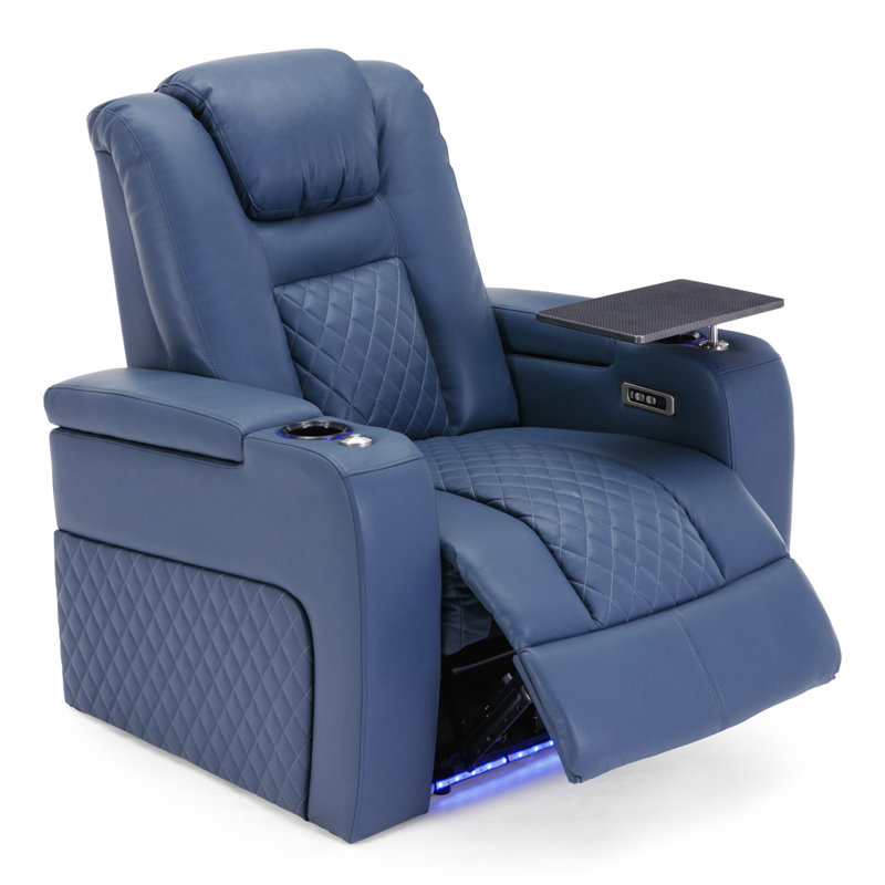 Yacine Broadway Cinema Recliner Electric Chair with Tray, Blue