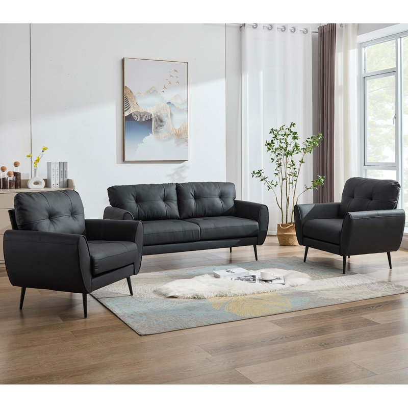 3-Piece Living Room Set, Black