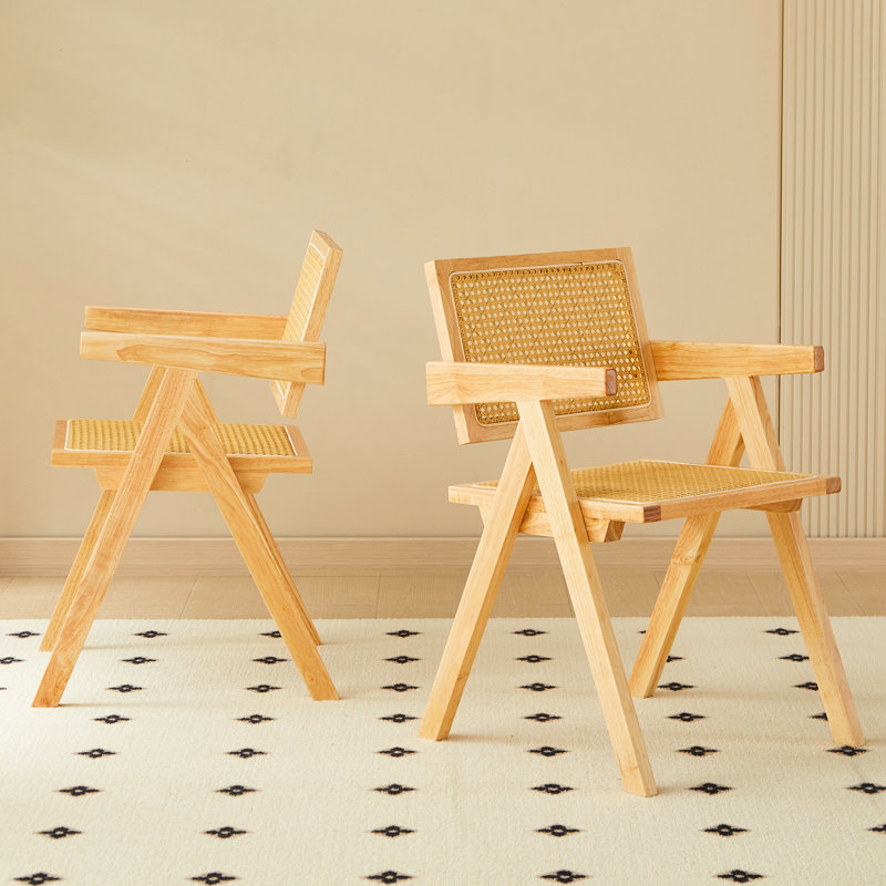 2 sièges de salle à manger en bois massif avec accoudoirs, tissage naturel en bois d'hévéa, design rétro, confortable et polyvalent pour une utilisation quotidienne, tissage de couleur, conception respirante légère