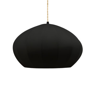Radiance - Oval Fluted 1-Light Pendant - Gloss Black with Matte White internal - Matte Black - Replaceable Bulb - Beige Twist Cord