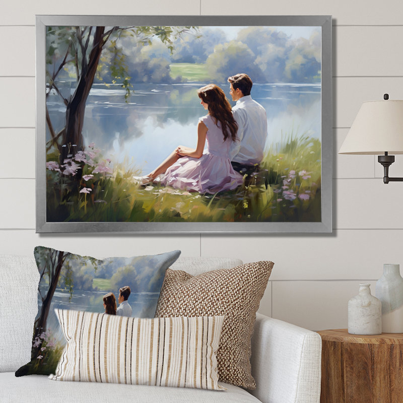 Romantic Couple Landscape Serenity I - Romantic Landscape Canvas Art Print, Cadre simple argenté