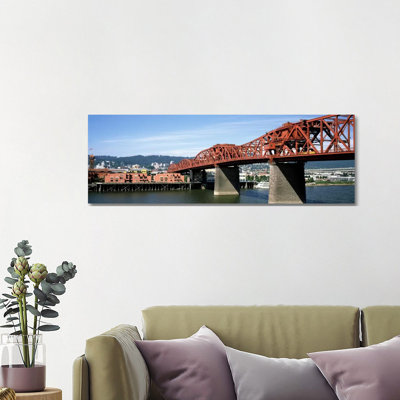 Bascule Bridge Across A River, Broadway Bridge, Willamette River, Portland, Multnomah County, Oregon, USA - Wrapped Canvas Panoramic Print