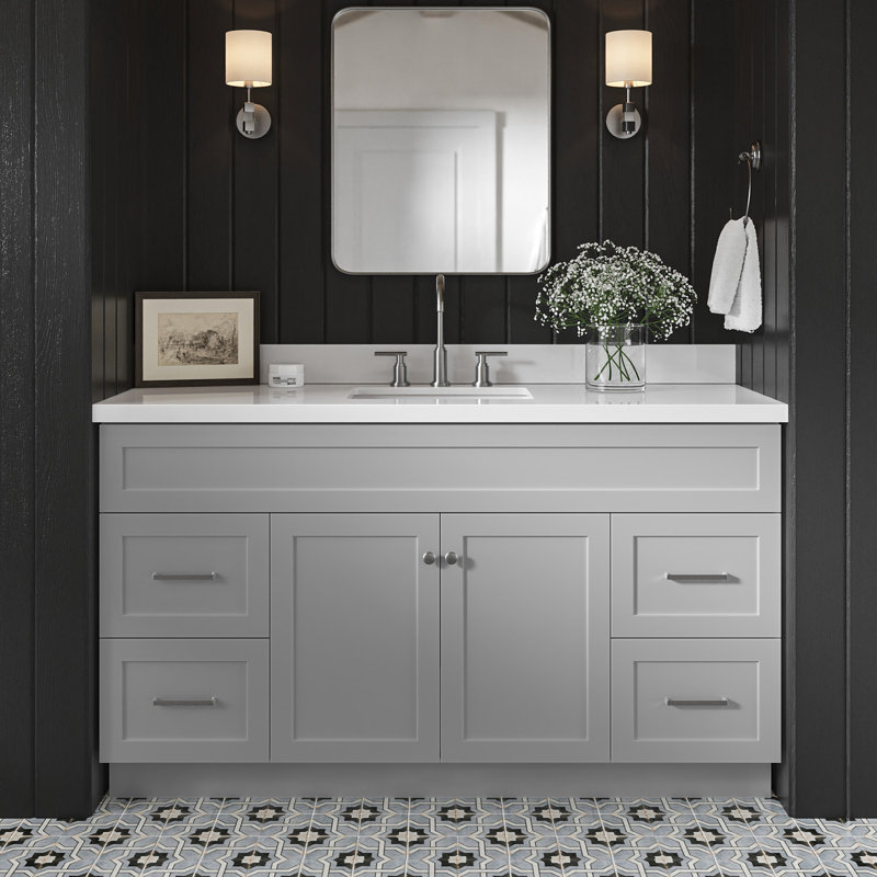 Hamlet 61'' Single Bathroom Vanity with White Quartz Top, Gray