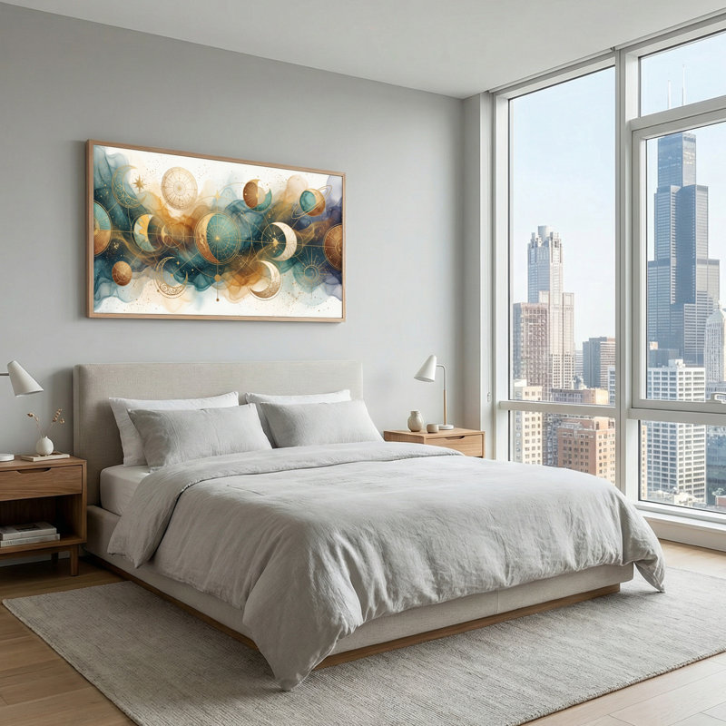 Ensemble de 1 toile murale Rêves cosmiques, L 48 po x H 24 po, Naturel