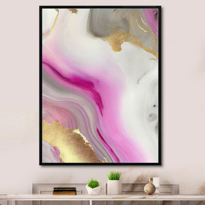 Rose et marbre doré abstrait II - peinture sur toile