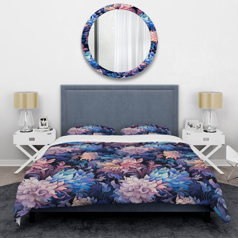 Celestial Blue Damask Mirage II - Ensemble de housse de couette damassé, Housse de couette pour grand lit et 2 taies décor
