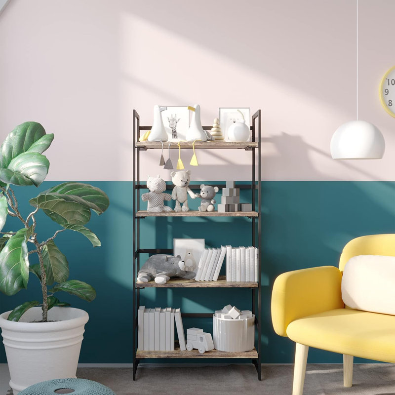 No component folding bookshelf storage rack 4 -layer retro multi -function storage rack