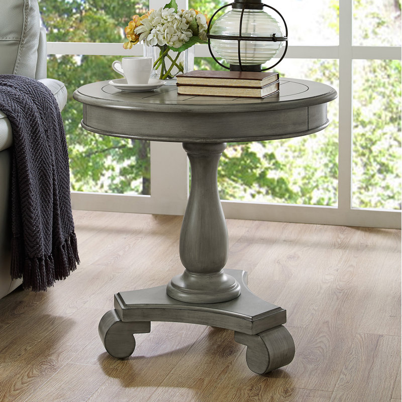 Table d'appoint ronde à piédestal en bois, Grey