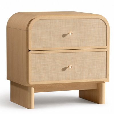 Ensemble de 2 tables de chevet en rotin avec 2 tiroirs, style bohème, bords arrondis