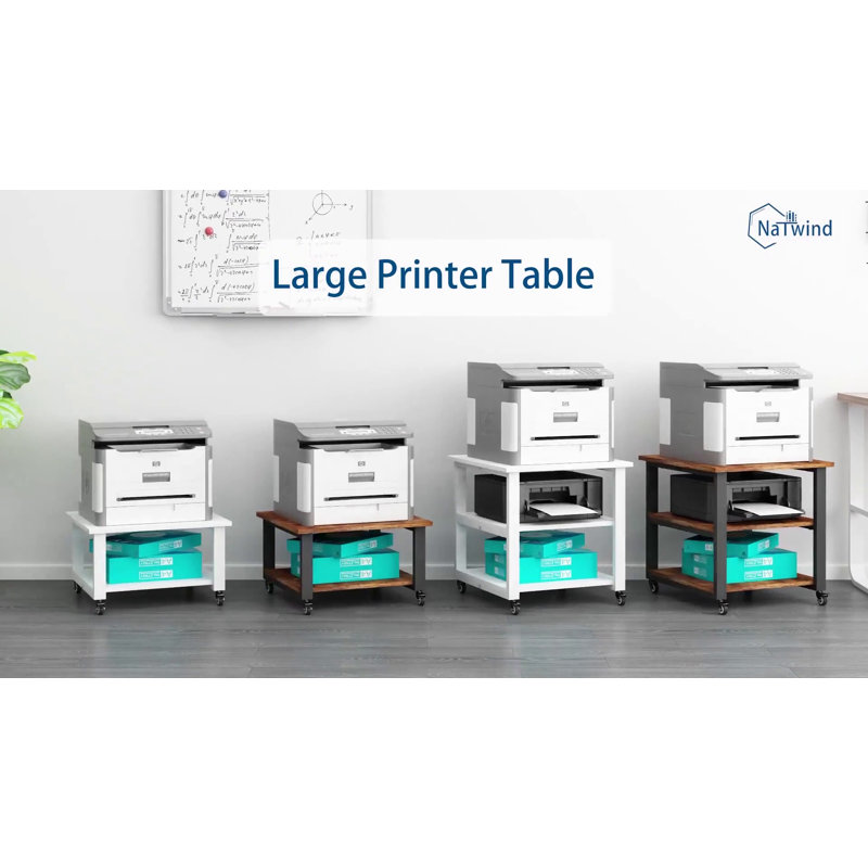 Black Metal and Wood 2-Tier Printer Stand with Wheels
