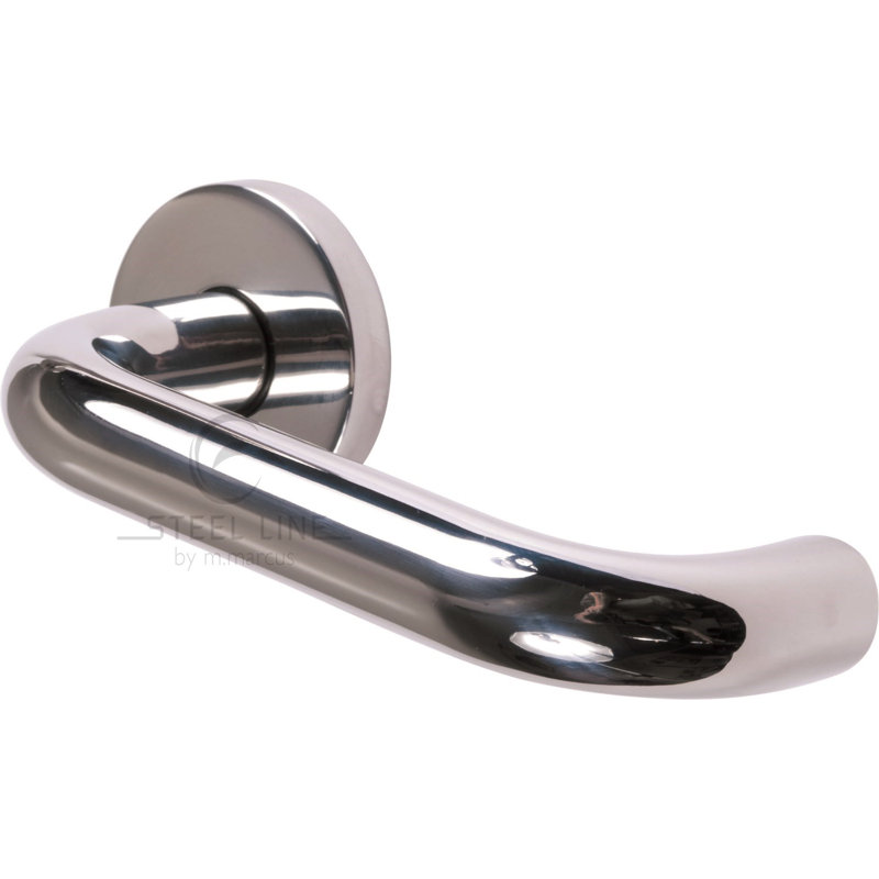 Heritage Brass Steel Line Door Handle Lever Latch on Round Rose Tubular Design, Polished Steel