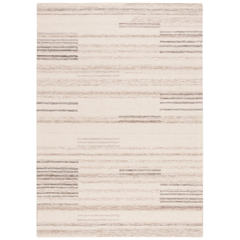 Doveton Hand Tufted Wool Cotton Abstract Rug in Ivory/Brown, Round 6'