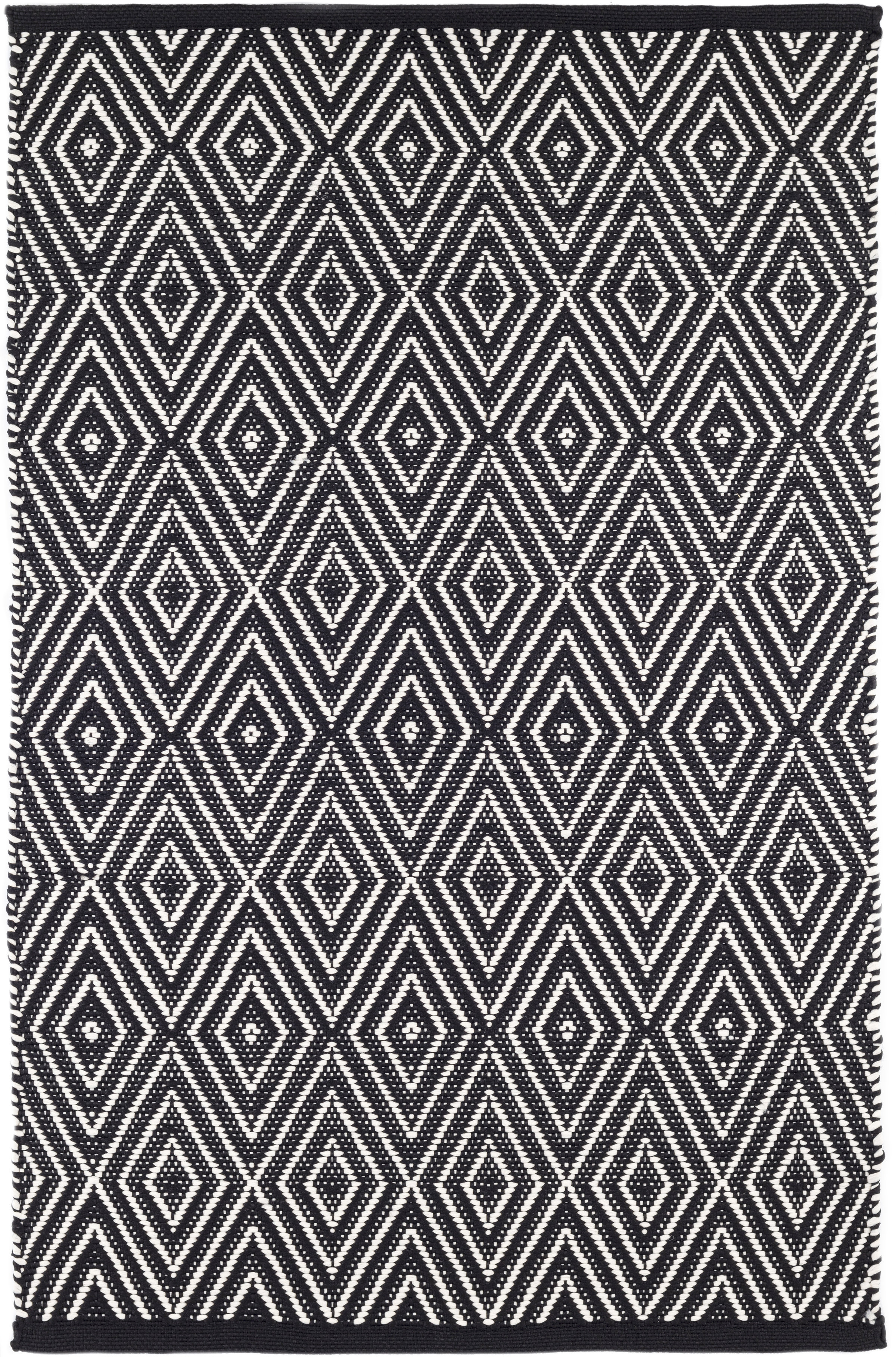 Decca Diamond Black & Cream Bath Mat | Stain-Resistant | Ruggable