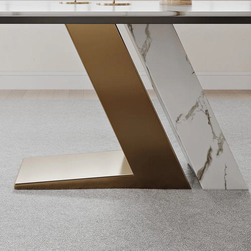  Table de salle à manger Stapp, H 29,53 po x L 78,74 po x l 39,37 po, Doré, Blanc lustré