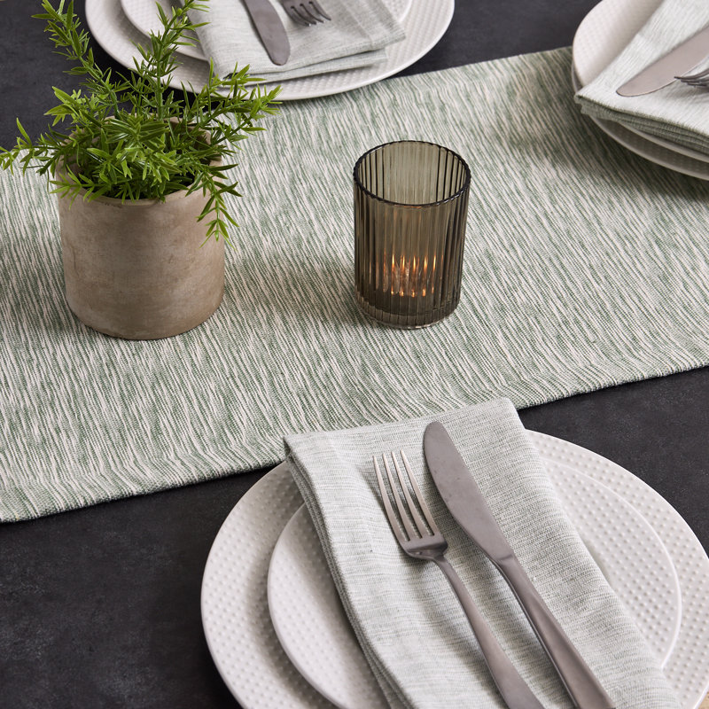 Space Dyed Table Runner & Placemat 5 Piece Set, Graphite, Green