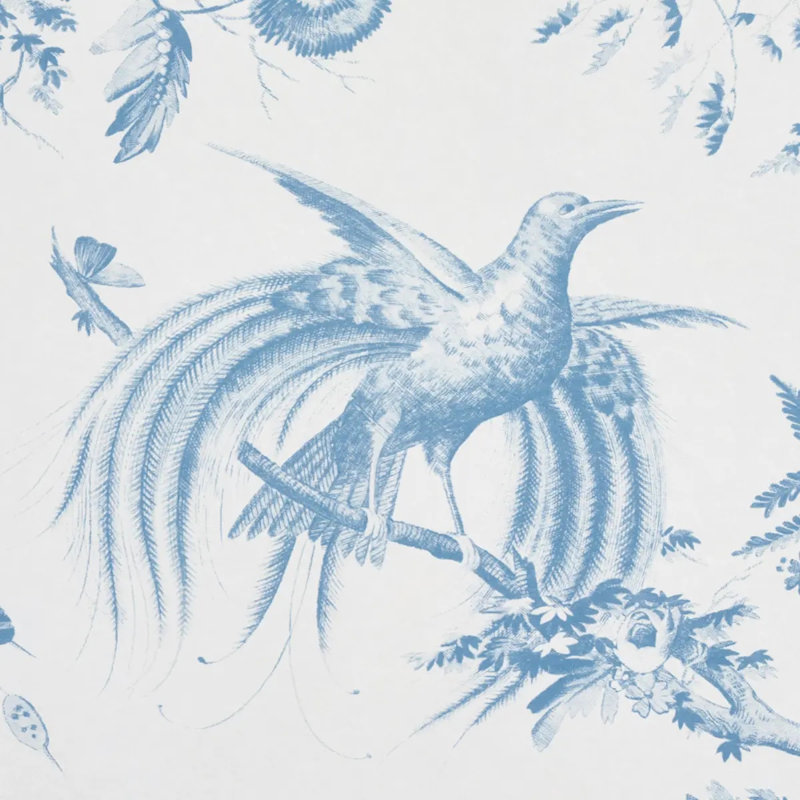 Schumacher x Jill Lasersohn Toile De La Prairie Wallpaper, Blue