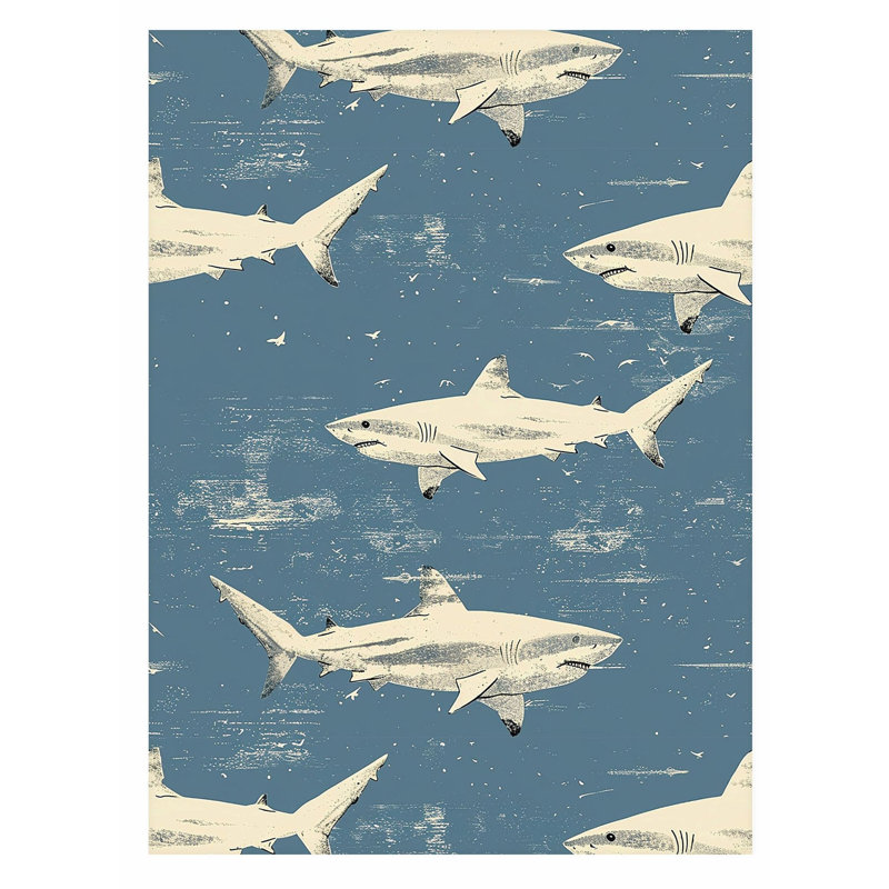 Animals Sharks Pattern VI Modern Unframed Art Print, 30" H x 20" W