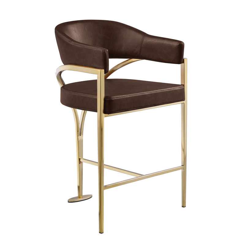 Leathaire Barstool With Matte Chrome Frame, Espresso Seat/ Gold Frame