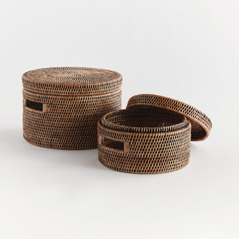 Burma Handmade Rattan General Basket Set, Warm Brown