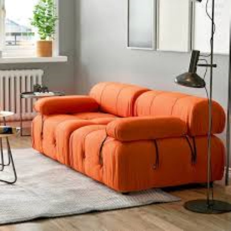 Canapé modulaire rembourré 2 places en velours moelleux avec dossier détachable et accoudoirs Mario Bellini, Orange