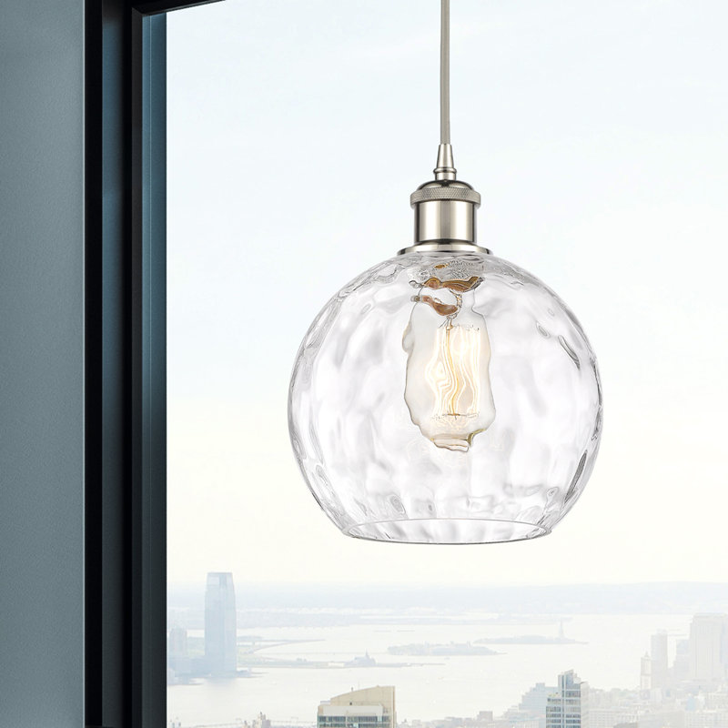 Luminaire suspendu sphère 1 lumière Roxane, Ampoule non incluse, H 10 po x l 8 po x P 8 po, Nickel poli