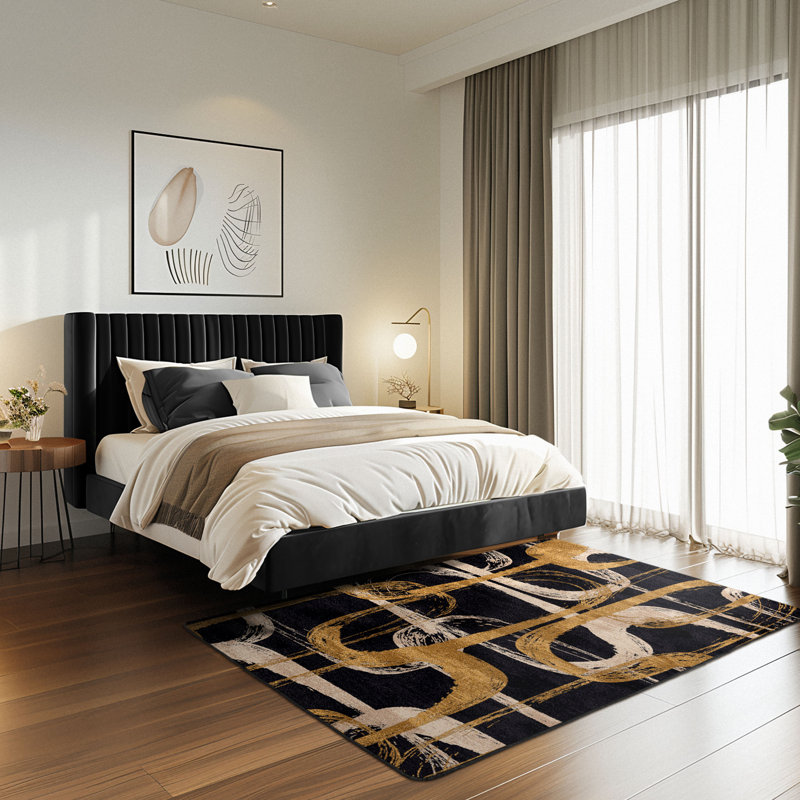 Tapis abstrait moderne noir Res Resid, Rectangle 2 pi 8 po x 3 pi 10 po