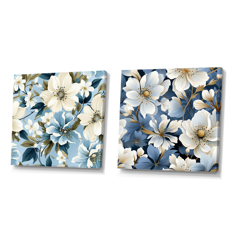 Englund - Ensemble de 2 impressions sur toile florales, Toile tendue, H 16 po x l 33 po x P 1 po