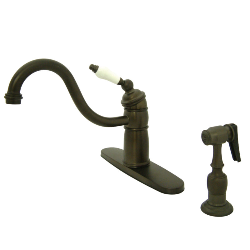 Kingston Brass Victorian Single-Handle 2-or-4 Hole Deck Mount Kitchen Faucet with Brass Sprayer, Oil Rubbed Bronze